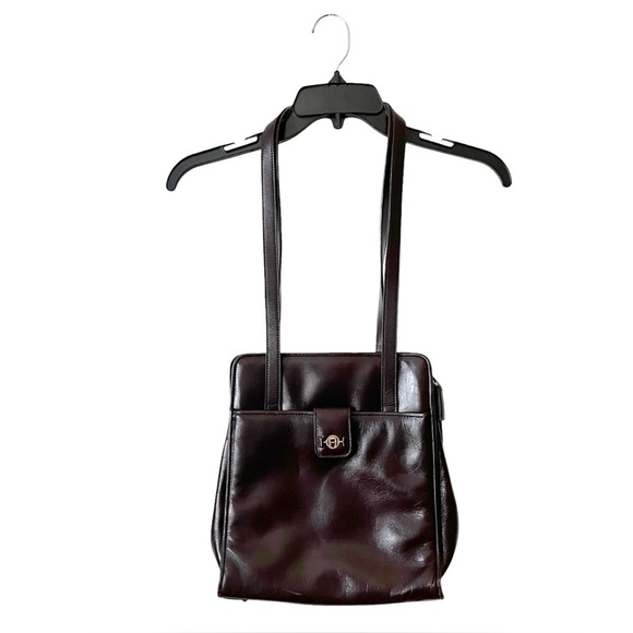 Etienne Aigner Shoulder Bag Brown Leather Double Strap 3 Compartments Zip Purse - Picture 1 of 11